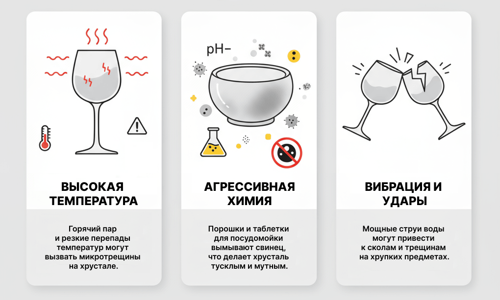 Основные причины повреждения хрусталя: температура, химия, вибрация